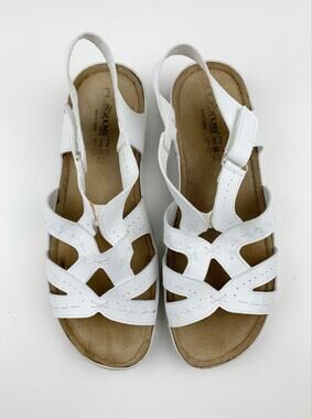Flexus by Spring Step Poncia Comfort Sandals White Faux Leather Women's 40 US 9